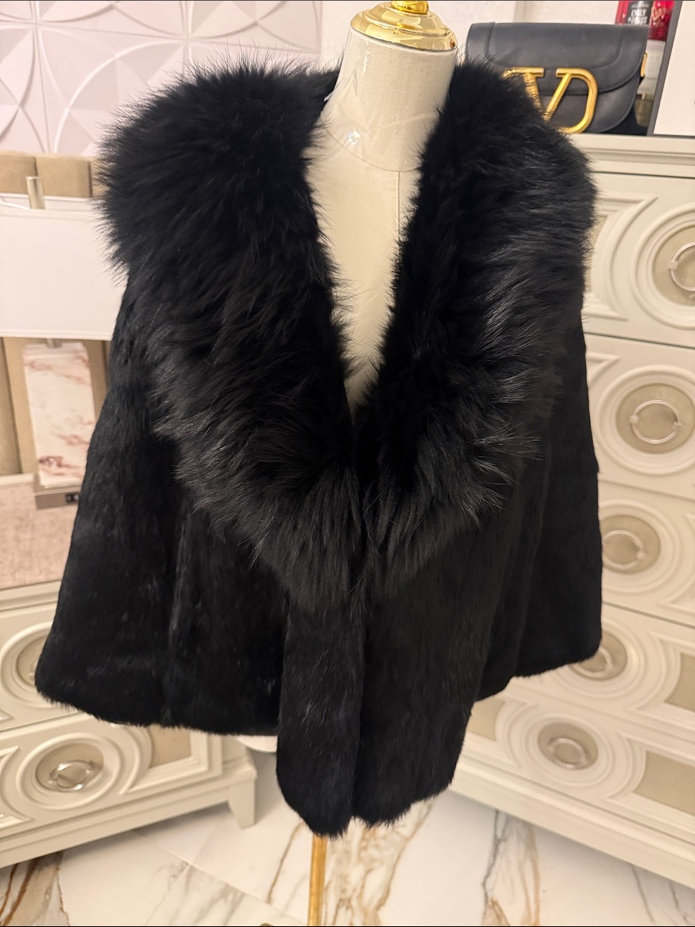 Real Fox fur cape raccoon and rabbit